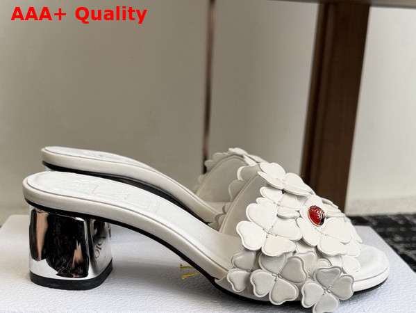 Dior Bloom Heeled Slide White Dior Clover Embroidered Lambskin Replica