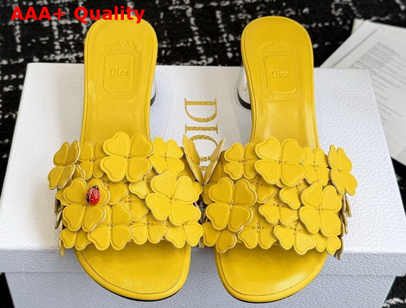 Dior Bloom Heeled Slide Yellow Dior Clover Embroidered Lambskin Replica