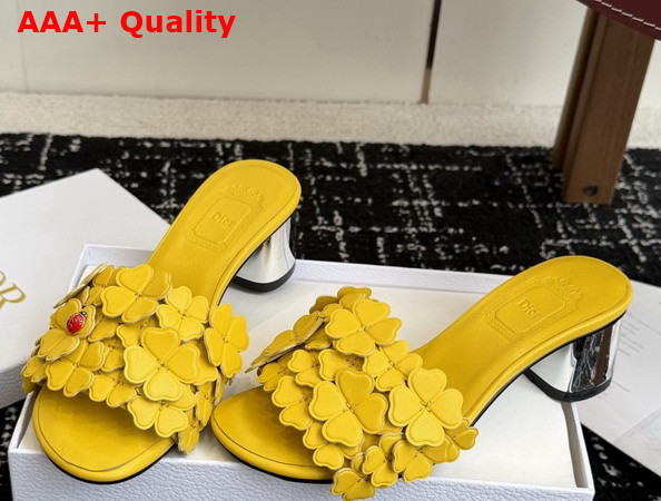 Dior Bloom Heeled Slide Yellow Dior Clover Embroidered Lambskin Replica