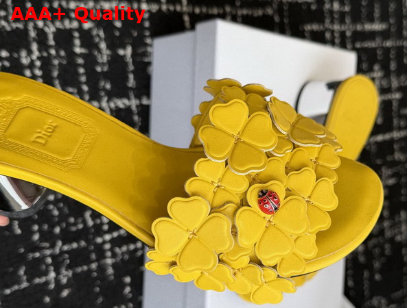 Dior Bloom Heeled Slide Yellow Dior Clover Embroidered Lambskin Replica