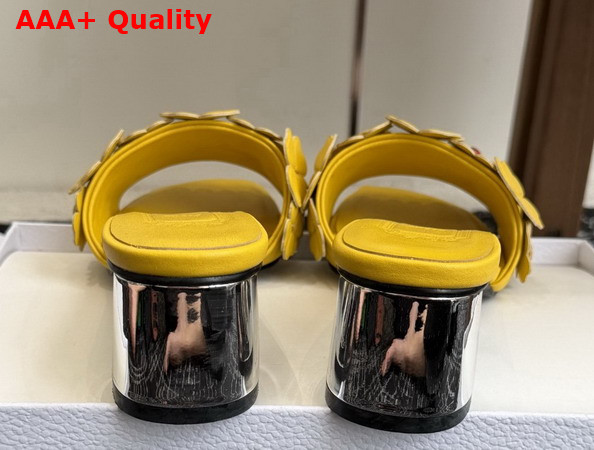 Dior Bloom Heeled Slide Yellow Dior Clover Embroidered Lambskin Replica