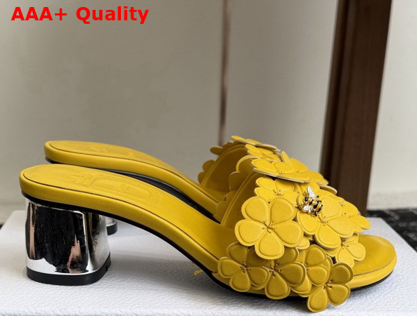 Dior Bloom Heeled Slide Yellow Dior Clover Embroidered Lambskin Replica