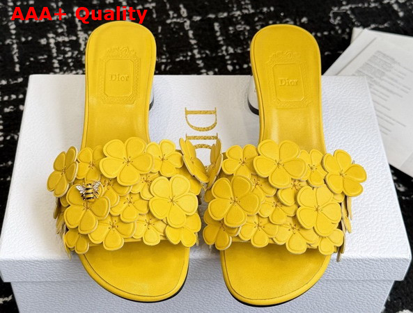 Dior Bloom Heeled Slide Yellow Dior Clover Embroidered Lambskin Replica