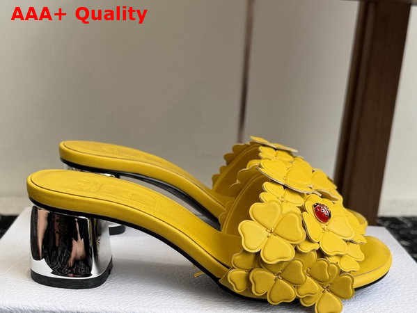 Dior Bloom Heeled Slide Yellow Dior Clover Embroidered Lambskin Replica