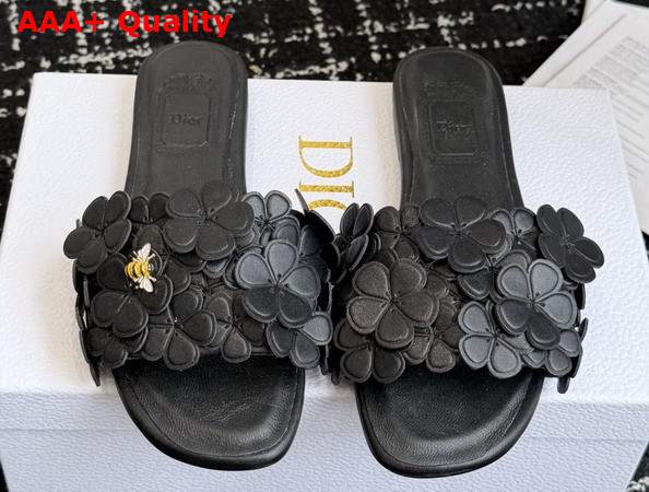 Dior Bloom Slide in Black Dior Clover Embroidered Lambskin Replica
