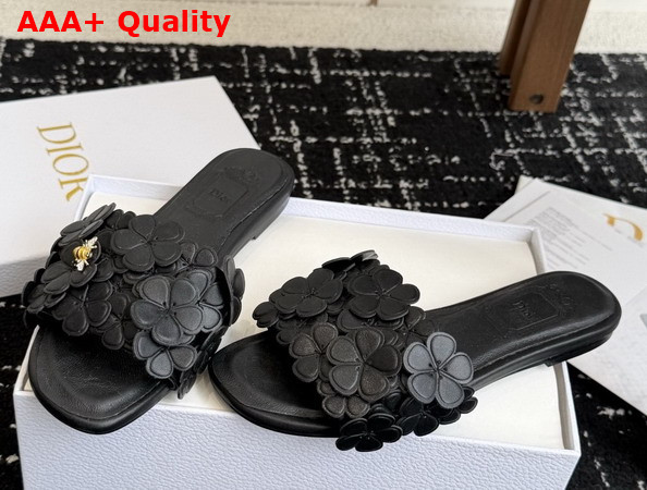 Dior Bloom Slide in Black Dior Clover Embroidered Lambskin Replica