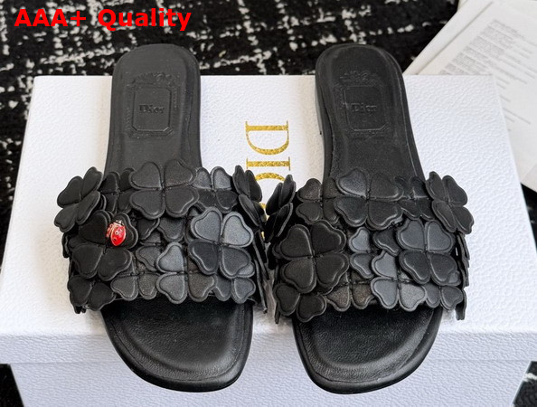 Dior Bloom Slide in Black Dior Clover Embroidered Lambskin Replica