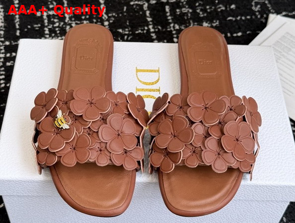 Dior Bloom Slide in Camel Dior Clover Embroidered Lambskin Replica