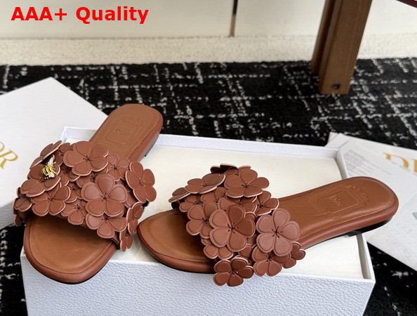 Dior Bloom Slide in Camel Dior Clover Embroidered Lambskin Replica
