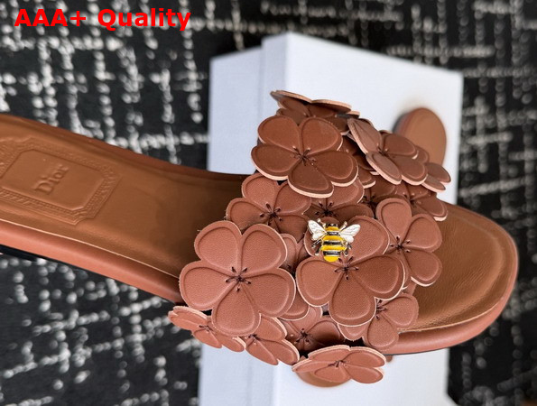 Dior Bloom Slide in Camel Dior Clover Embroidered Lambskin Replica