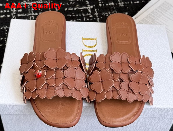 Dior Bloom Slide in Camel Dior Clover Embroidered Lambskin Replica
