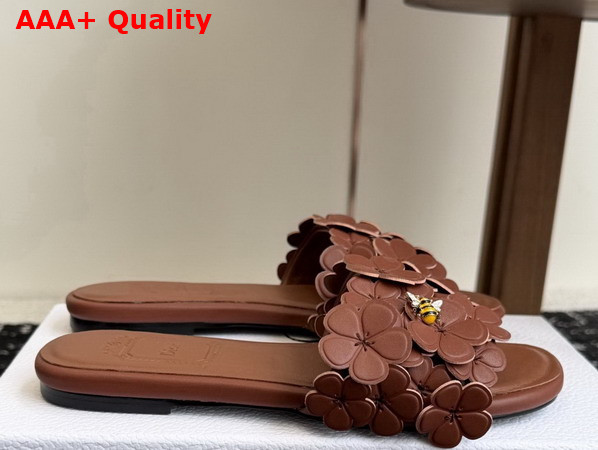 Dior Bloom Slide in Camel Dior Clover Embroidered Lambskin Replica