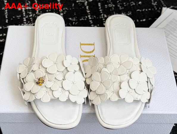 Dior Bloom Slide in White Dior Clover Embroidered Lambskin Replica