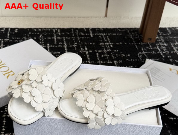 Dior Bloom Slide in White Dior Clover Embroidered Lambskin Replica