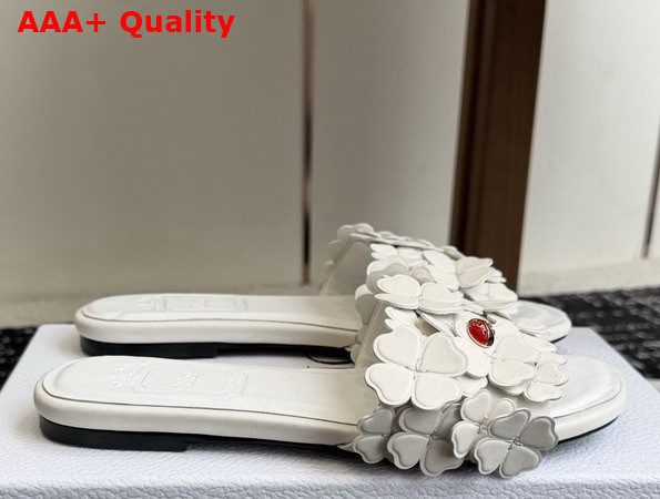 Dior Bloom Slide in White Dior Clover Embroidered Lambskin Replica