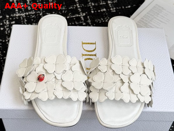 Dior Bloom Slide in White Dior Clover Embroidered Lambskin Replica