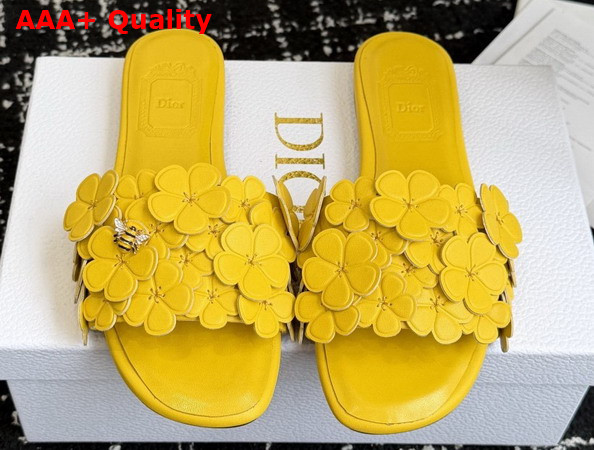 Dior Bloom Slide in Yellow Dior Clover Embroidered Lambskin Replica