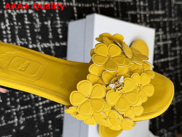 Dior Bloom Slide in Yellow Dior Clover Embroidered Lambskin Replica