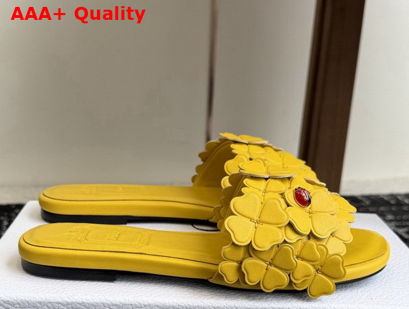 Dior Bloom Slide in Yellow Dior Clover Embroidered Lambskin Replica