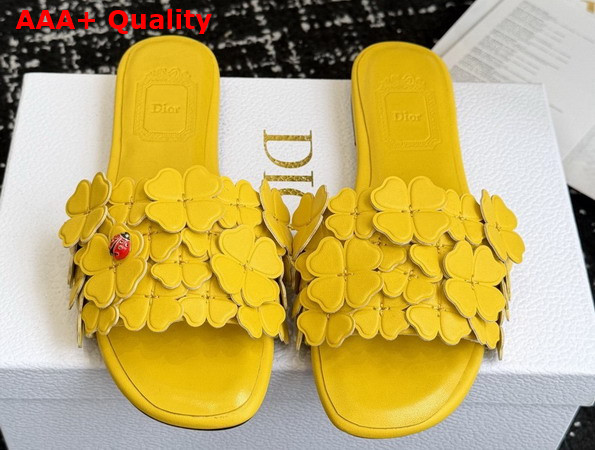 Dior Bloom Slide in Yellow Dior Clover Embroidered Lambskin Replica