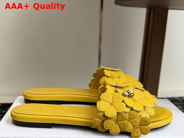 Dior Bloom Slide in Yellow Dior Clover Embroidered Lambskin Replica