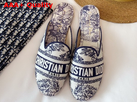 Dior Blue Dior Off Toile de Jouy Canvas Embroidered Cotton Mule Replica