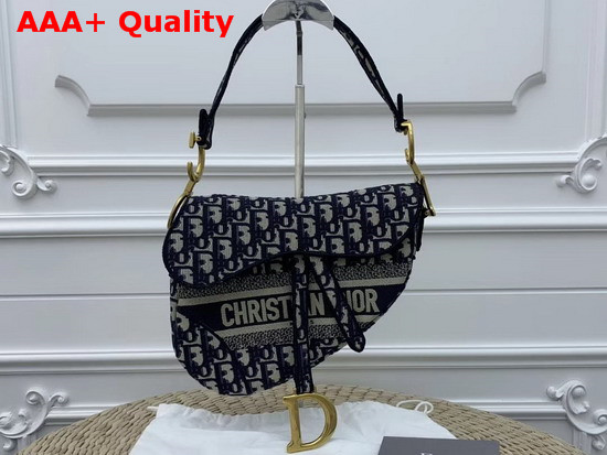 Dior Blue Saddle Original Dior Oblique Embroidered Canvas Bag Replica