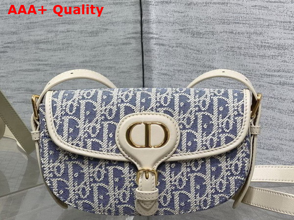 Dior Bobby East West Bag in Blue Dior Oblique Chambray with Raffia Effect and Light Biscuit Smooth Calfskin Replica