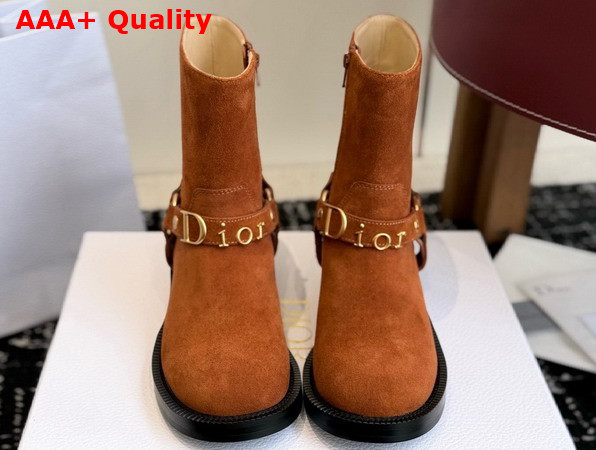 Dior Bolt Ankle Boot in Cognac Brown Suede Calfskin Replica