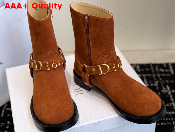 Dior Bolt Ankle Boot in Cognac Brown Suede Calfskin Replica
