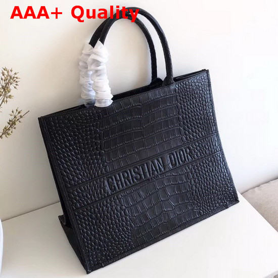 Dior Book Tote Bag in Black Croc Print Calfskin Replica