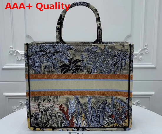 Dior Book Tote Bag in Canvas Embroidered with a Leaf Blue Toile De Jouy Tropicalia Motif Replica