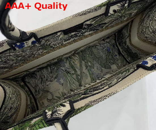 Dior Book Tote Bag in Canvas Embroidered with a Leaf Green Toile De Jouy Tropicalia Motif Replica