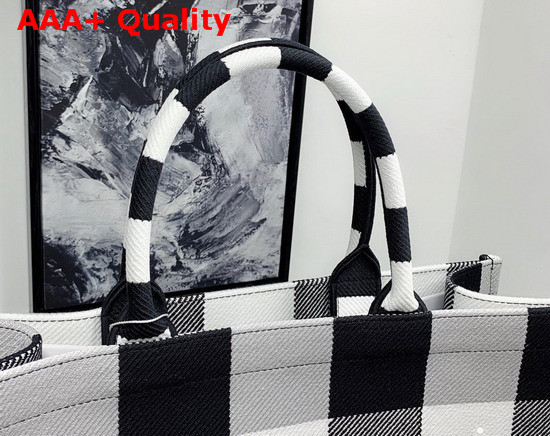 Dior Book Tote Bag in Embroidered Canvas Black and White Replica