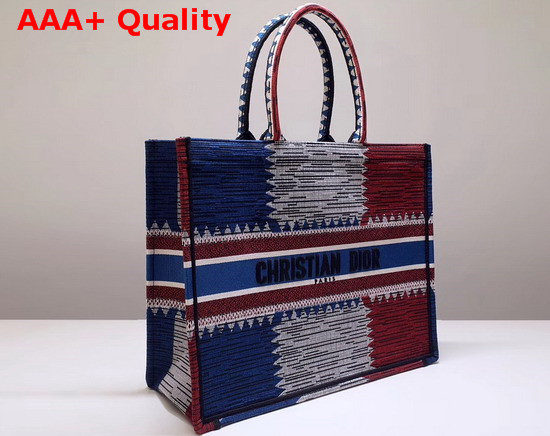 Dior Book Tote Bag in Embroidered Canvas with a Multicolored French Flag Motif Replica