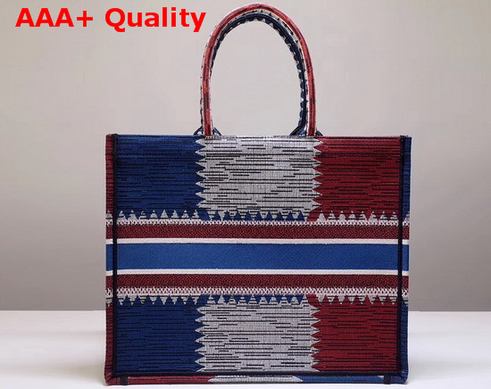 Dior Book Tote Bag in Embroidered Canvas with a Multicolored French Flag Motif Replica