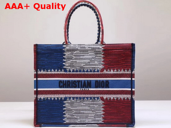 Dior Book Tote Bag in Embroidered Canvas with a Multicolored French Flag Motif Replica