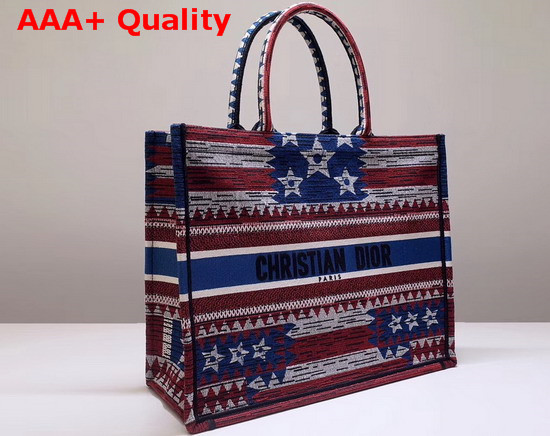 Dior Book Tote Bag in Embroidered Canvas with a Multicolored Stars and Stripes Motif Replica