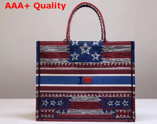 Dior Book Tote Bag in Embroidered Canvas with a Multicolored Stars and Stripes Motif Replica