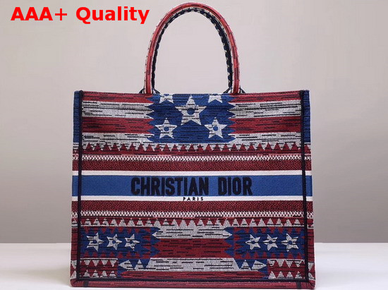 Dior Book Tote Bag in Embroidered Canvas with a Multicolored Stars and Stripes Motif Replica