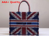 Dior Book Tote Bag in Embroidered Canvas with a Multicolored Union Jack Motif Replica