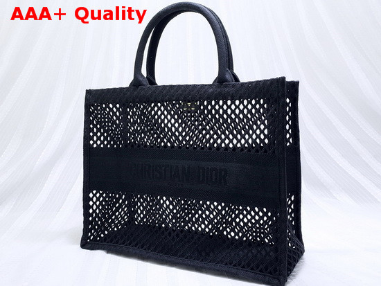 Dior Book Tote Black Mesh Embroidery Replica