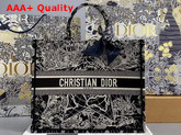 Dior Book Tote Black and White Dior Around the World Embroidery Replica
