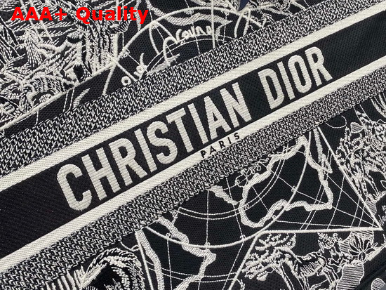 Dior Book Tote Black and White Dior Around the World Embroidery Replica