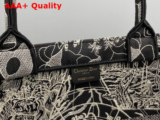 Dior Book Tote Black and White Dior Around the World Embroidery Replica