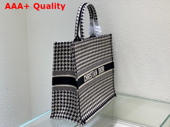 Dior Book Tote Black and White Houndstooth Embroidery Replica