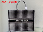 Dior Book Tote Black and White Houndstooth Embroidery Replica