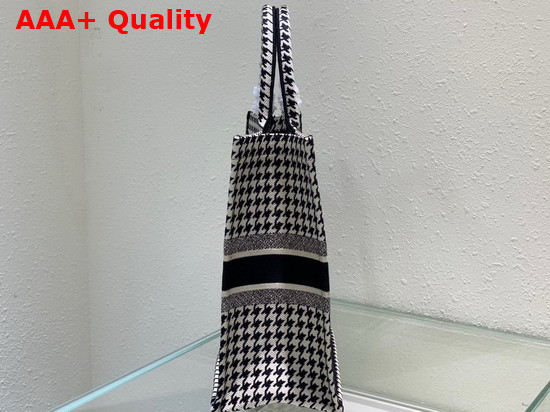 Dior Book Tote Black and White Houndstooth Embroidery Replica