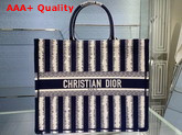 Dior Book Tote Blue D Stripes Embroidery Replica