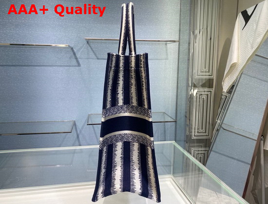 Dior Book Tote Blue D Stripes Embroidery Replica